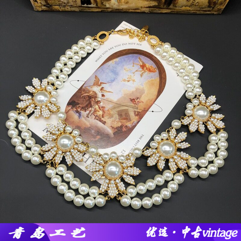 vintage饰品重工手工编织花朵珠