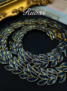 若曦vintage杂志复古蓝色羽毛珐