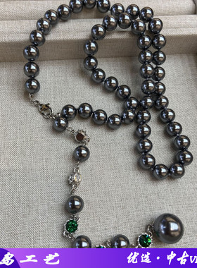 无施家高级灰色珍珠锆石项链项链