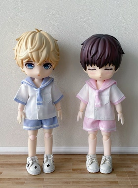 【12分8分】海军风套装水手服短袖衬衫短裤/粘土人ob11娃衣p9Bjd