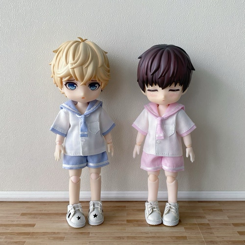 【12分8分】海军风套装水手服短袖衬衫短裤/粘土人ob11娃衣p9Bjd