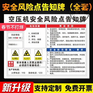 空压机岗位安全风险点告知牌告知卡风险辨识告知牌岗位明白卡仓库工厂消防安全标识牌警示牌标志牌PVC定做