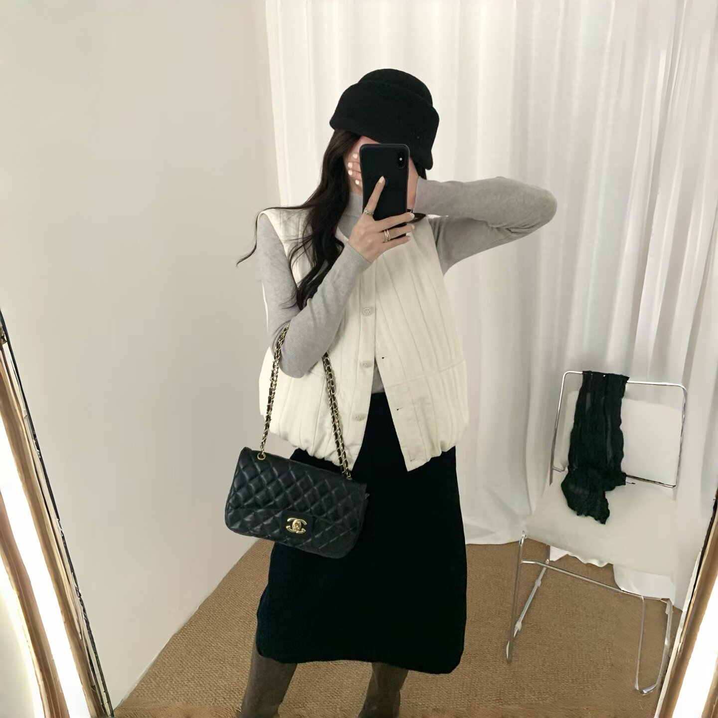 韩系竖纹夹棉马甲女 秋冬宽松圆领单排扣无袖棉服背心外搭