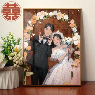 手绘画像定制真人照片diy送新人结婚新婚闺蜜生日晶瓷挂画礼物品