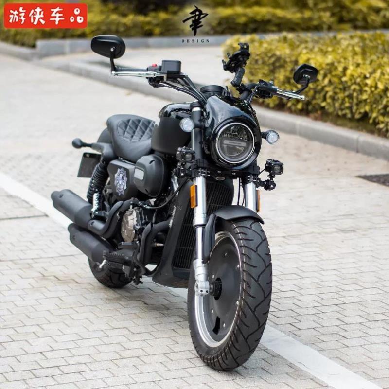 钱江QJMOTOR闪300改装猪头罩改装大灯罩专用直上风挡车头罩大灯网