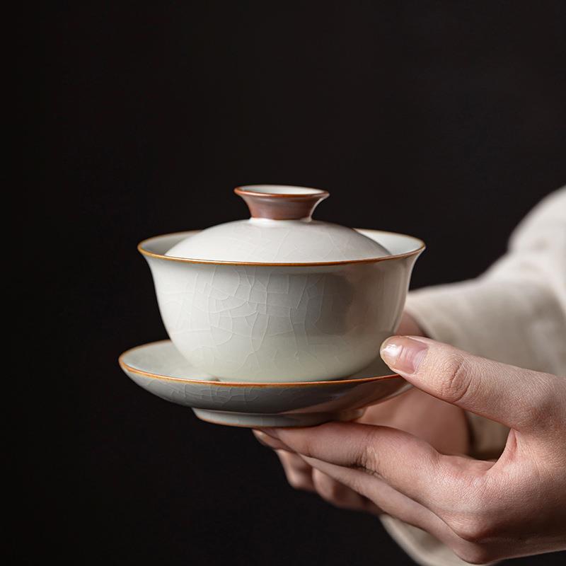 复古汝窑三才盖碗茶杯单个家用手抓泡茶碗杯陶瓷不烫手功夫茶具