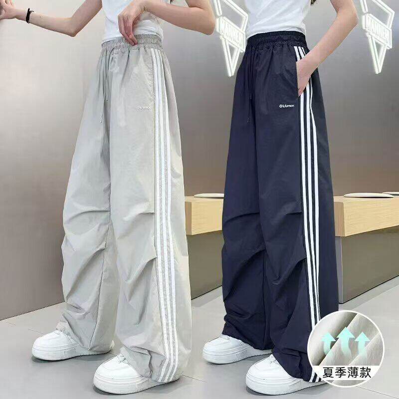品牌专柜女童夏季薄款工装裤新款学生女孩宽松运动长裤潮流休闲裤