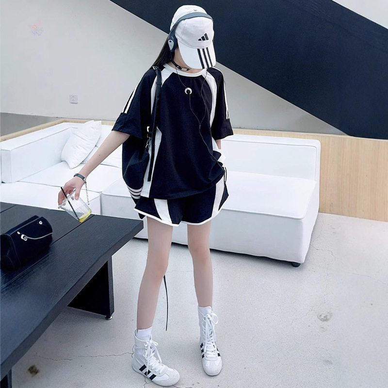品牌专柜女大童套装宽松上衣短袖