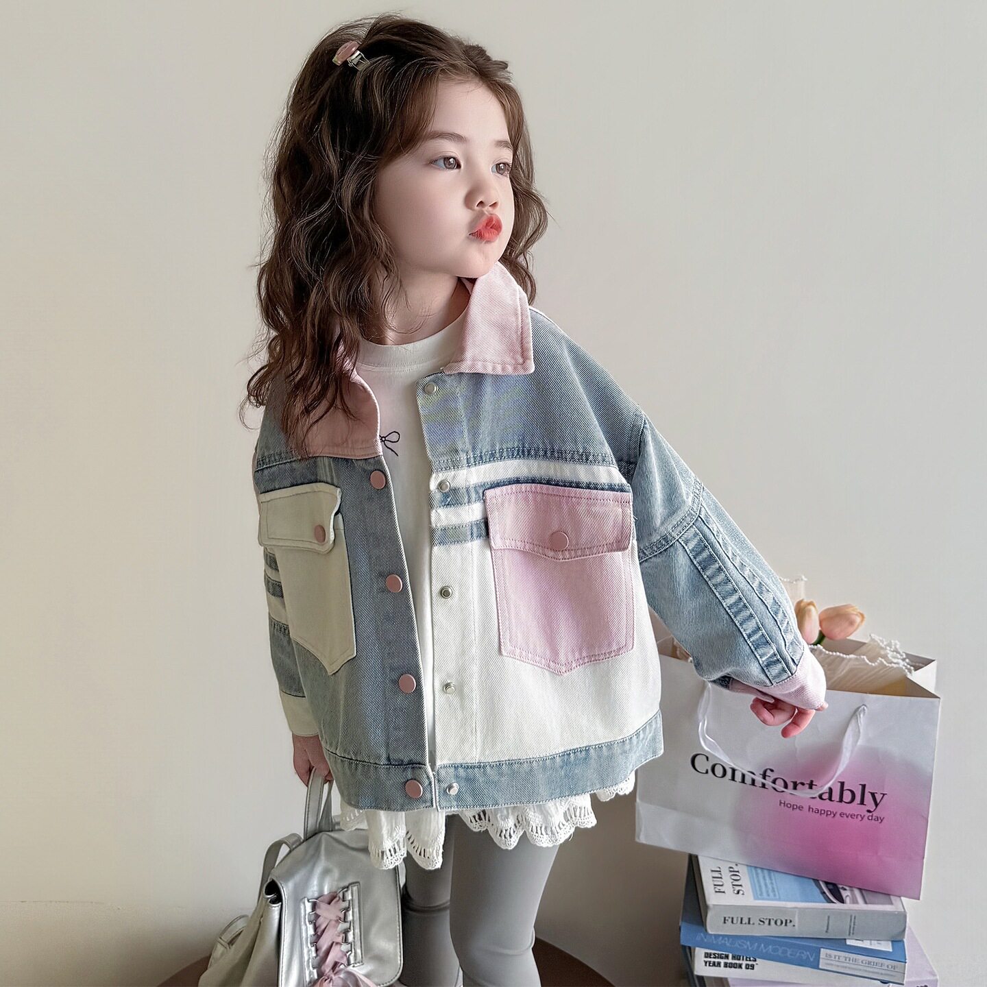 专柜正品女童拼色牛仔外套