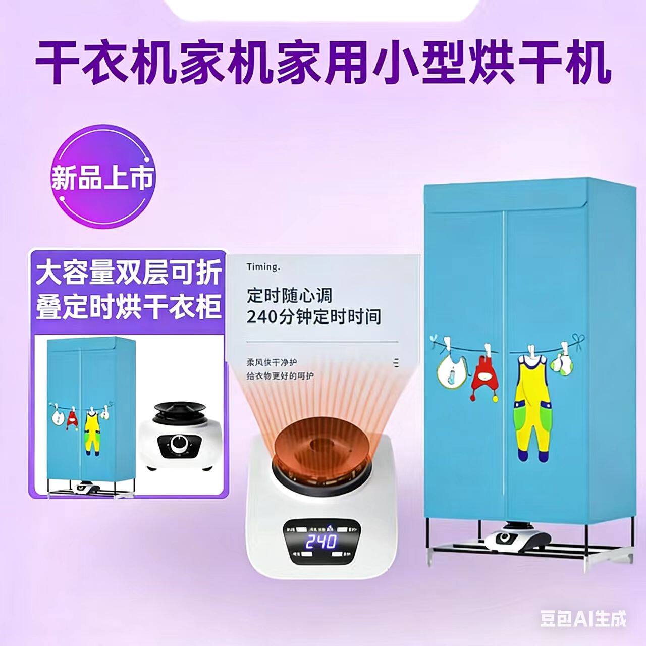 干衣机家用小型烘干机衣服速干大容量双层可折叠定时烘干衣柜