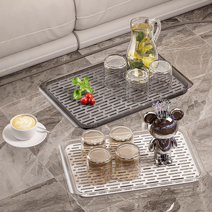 茶盘家用客厅轻奢高颜值塑料茶具水杯子沥水架长方形双层茶几