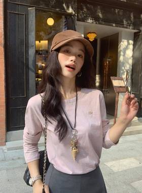 pusumede【8/18 00:00PM上新】圆领长袖T恤宽松休闲纯棉针织上衣