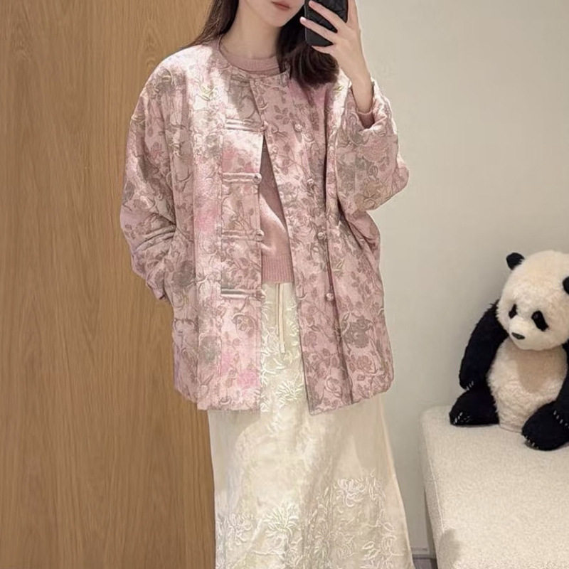 2026春季新款女装复古国风新中式提花刺绣盘扣棉衣薄外套 2K1HB98
