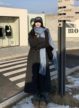 3MER哦哦三妹中长版双排扣毛呢大衣女高级感2025秋冬新款呢子外套