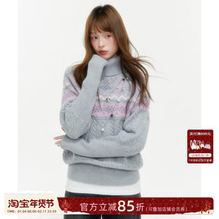 ECHOSTA费尔岛灰色针织上衣半高领毛衣收腰女秋冬针织衫慵懒风