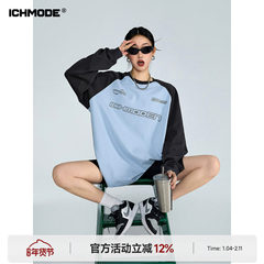 ICH MODE 美式运动插肩袖长袖T恤女秋宽松圆领卫衣上衣2026新款