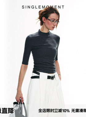 SINGLE MOMENT 25SS天丝针织半高领运动休闲显瘦修身打底衫短袖女
