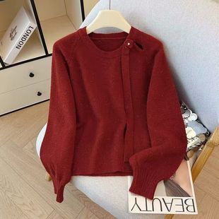 小香风飘带立体玫瑰花亮丝毛衣女秋冬时尚洋气甜美打底针织衫上衣