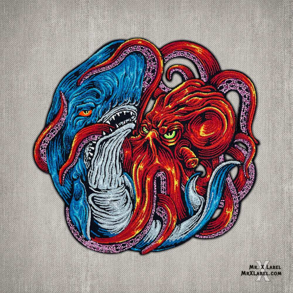 现货 美国mxl kraken vs whale patch红色克拉肯大战鲸鱼 魔术贴