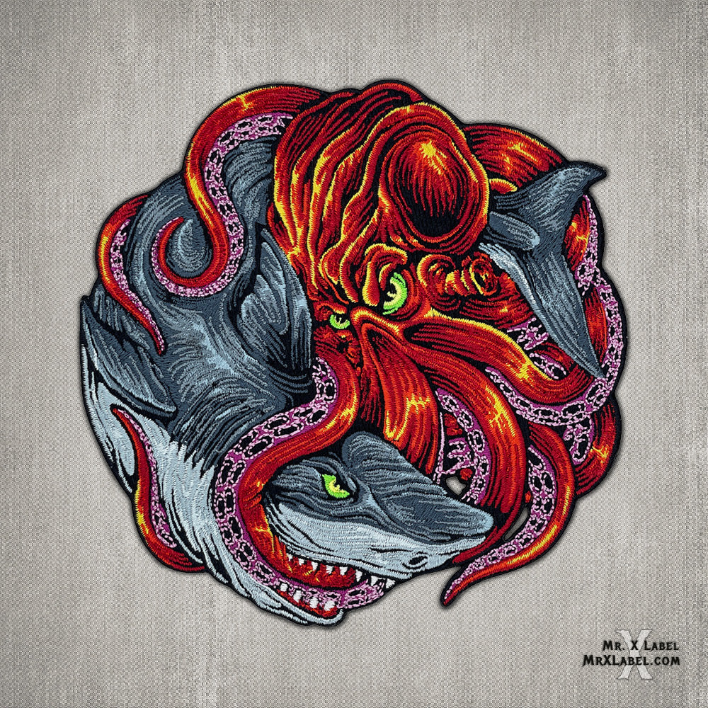 美国MXL KRAKEN VS SHARK 克拉肯VS鲨鱼 士气章 刺绣魔术贴