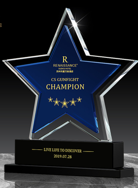 五角星水晶奖杯定制创意奖牌定做刻字优秀经销商授权牌纪念品制作