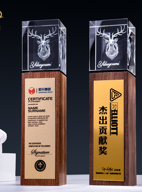 水晶奖杯定制创意3D内雕高档实木奖牌定做授权证书聘书牌匾纪念品