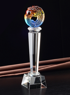 水晶奖杯定制琉璃龙头奖杯年会留念比赛礼品刻字