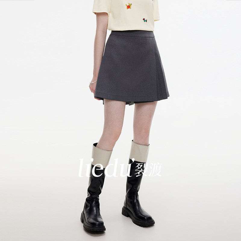 裂渡大尺码女装微胖mm夏季百搭学院风a字显瘦不对称百褶西装短裙