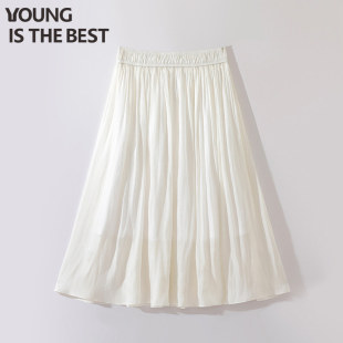 气质垂感松紧腰a字伞裙潮 高腰中长版 流光纱半身裙女夏季 2025新款