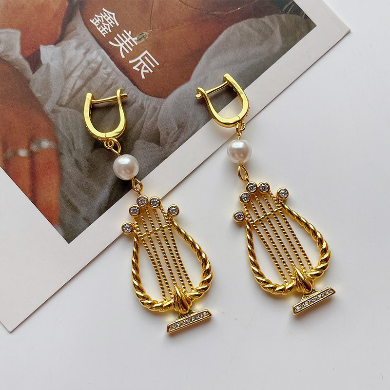 2025年新款法式文艺竖琴耳环高级感气质小众长款耳扣复古独特耳饰,饰品/流行首饰/时尚饰品新,耳环,淘宝优惠券,粉丝福利购,淘宝优惠卷