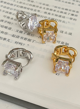 欧美风简约敲闪锆石耳扣精致优雅通勤气质年会宴会独特耳环耳饰女