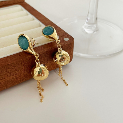 简约蓝色宝石流苏长款耳环