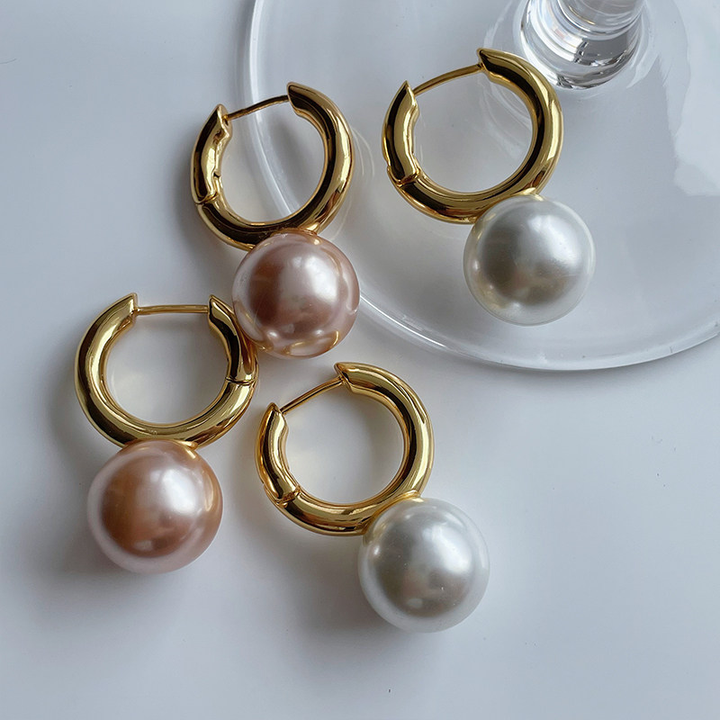 欧美风法式高级感简约大珍珠耳环轻奢小众设计圆环耳饰气质耳扣女,饰品/流行首饰/时尚饰品新,耳环,淘宝优惠券,粉丝福利购,淘宝优惠卷