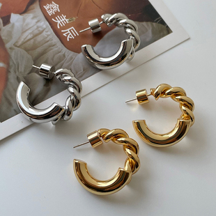 扭曲麻花造型耳环冷淡风小众高级感镀金独特耳饰女 10.29号10