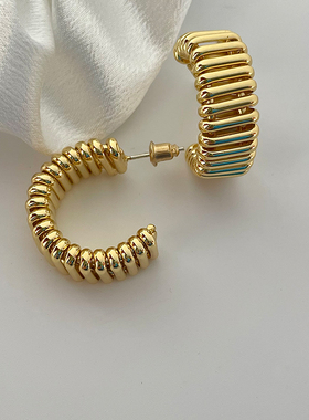 2025新款春夏镀18k金c型耳圈欧美冷淡风高级金属时尚耳环百搭耳饰