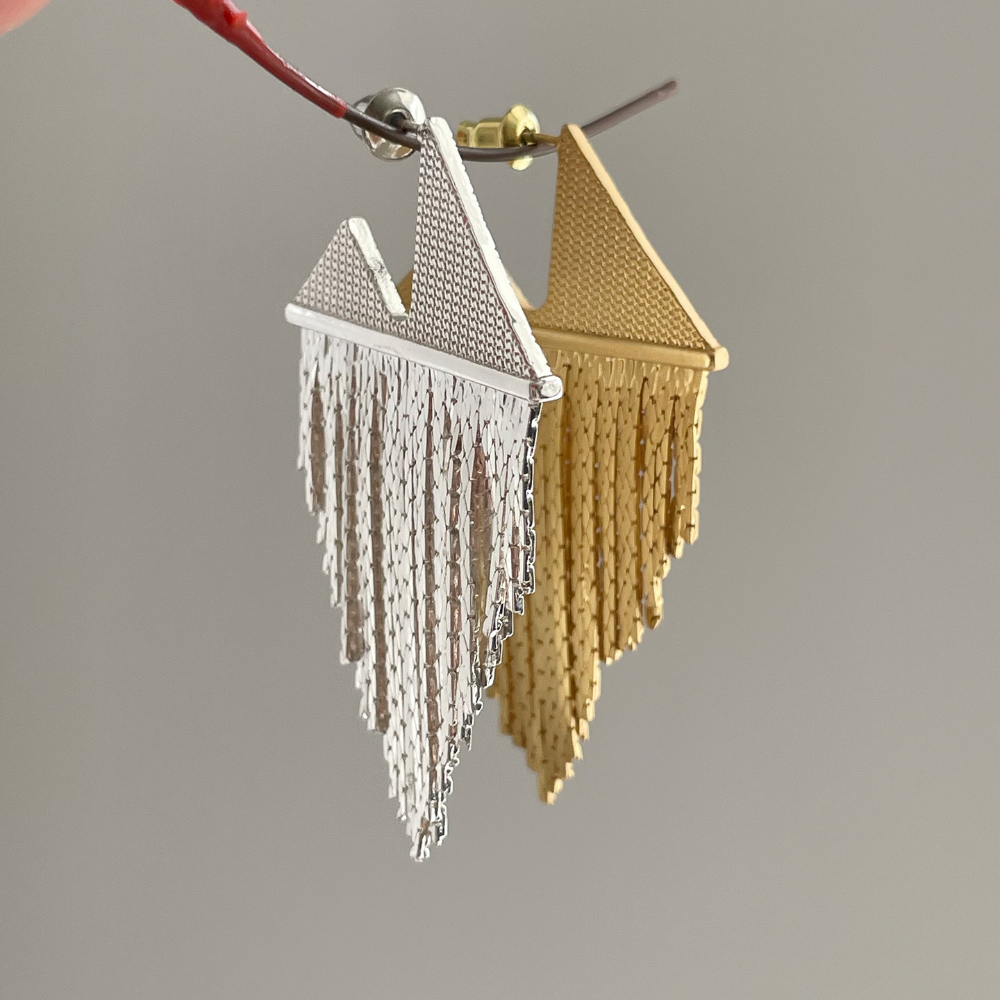 法式高级感几何三角形流苏耳环女金属垂坠个性时尚百搭夸张耳饰女