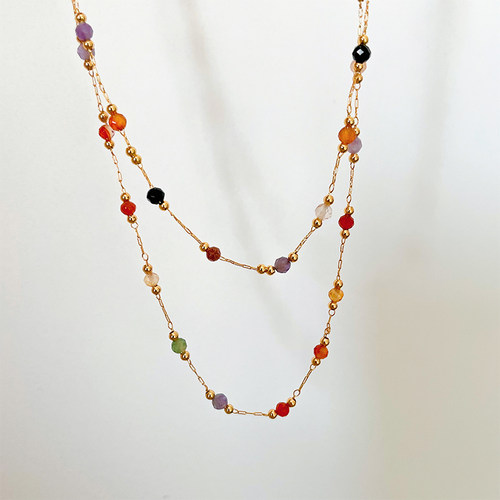 天然石头黄铜镀真金女项链