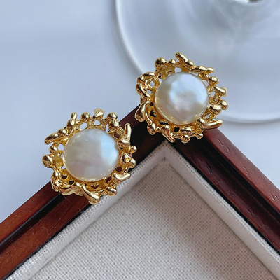 法式复古质感天然巴洛克珍珠耳钉