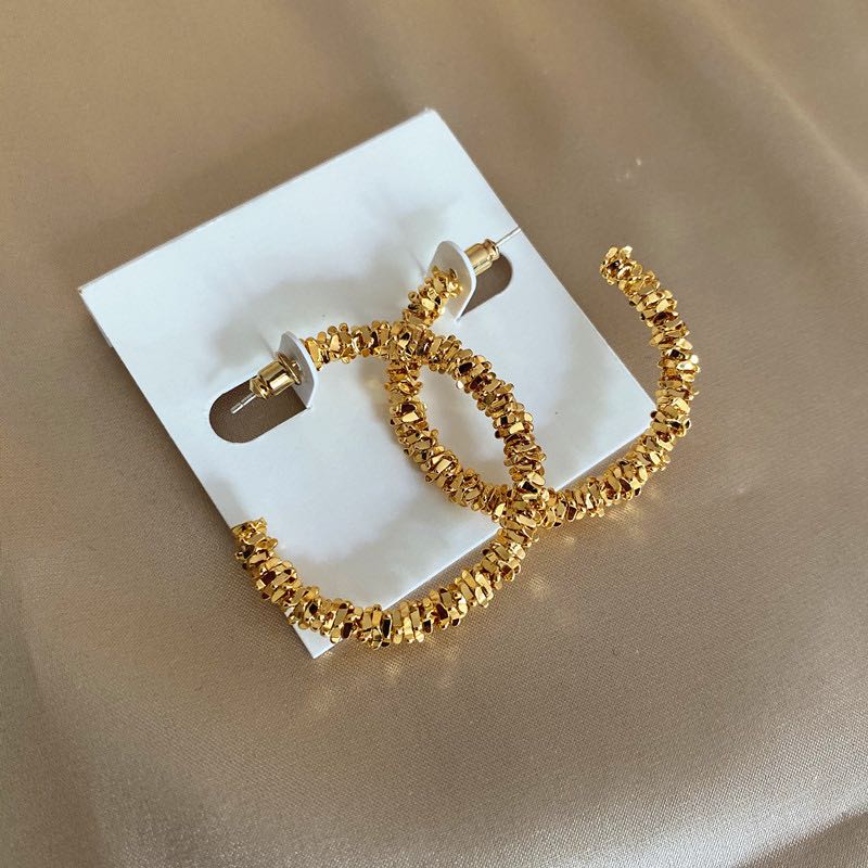 欧美外贸小众设计师原创银针耳钉黄铜真空电镀18k金质感耳环大气