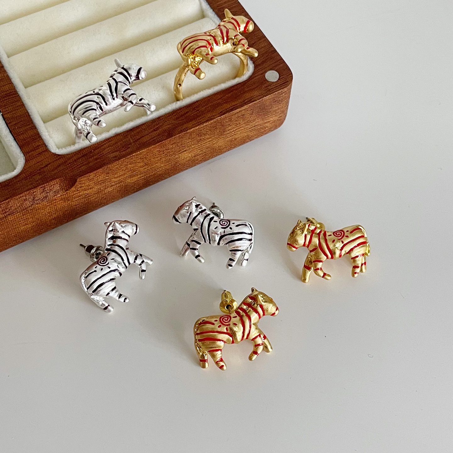 可爱小马造型戒指耳钉女