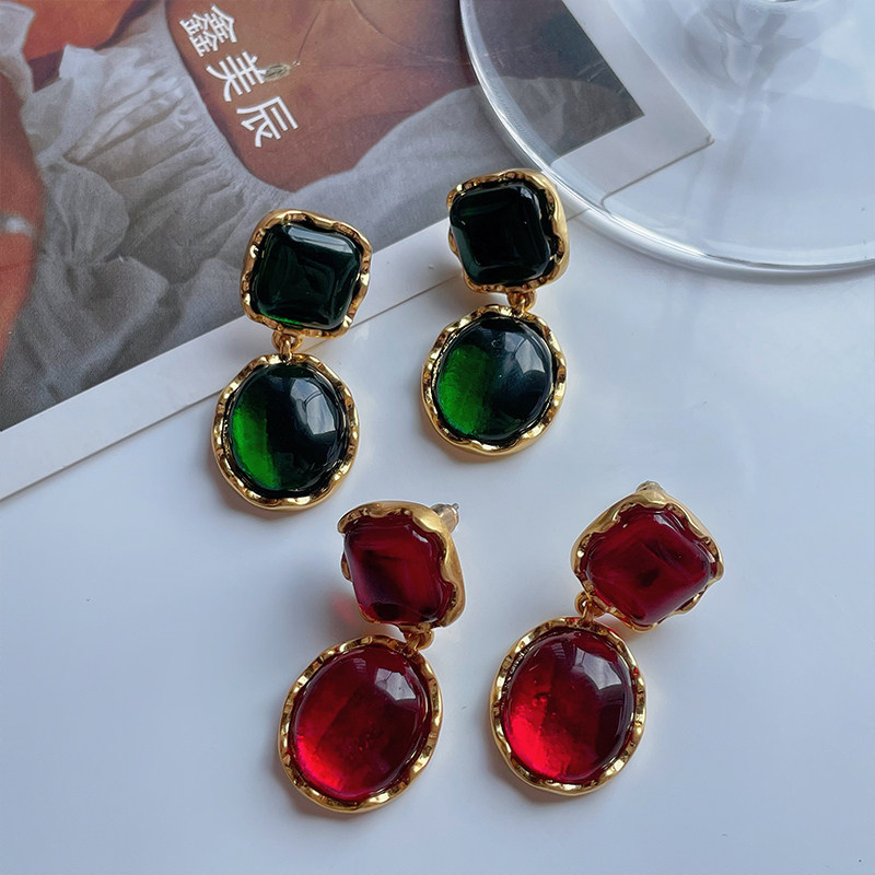 复古红宝石绿宝石耳环欧美法式风质感高级感独特轻奢精致港风耳饰,饰品/流行首饰/时尚饰品新,耳环,淘宝优惠券,粉丝福利购,淘宝优惠卷