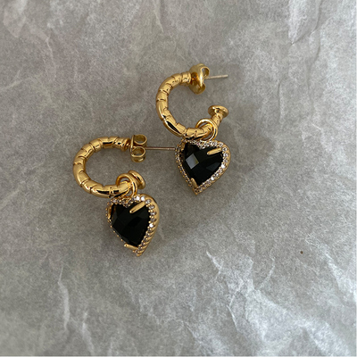 vintage娜扎同款黑水晶半圈耳环
