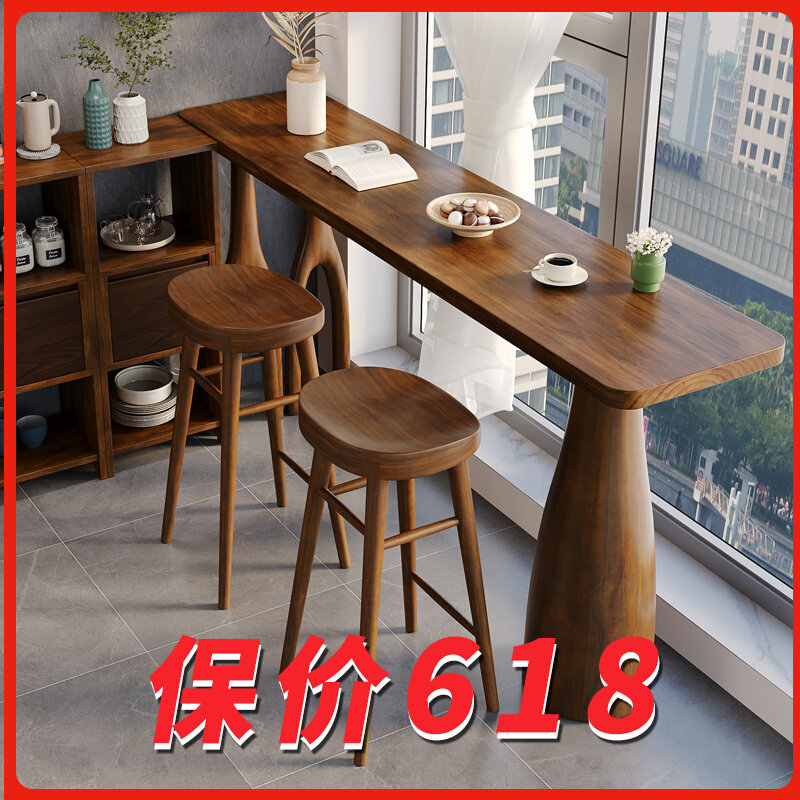 实木吧台桌家用小户型简约阳台休闲小吧台靠墙长条高脚桌子工作台