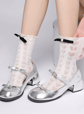 芭蕾风白色玛丽珍袜子女甜美蝴蝶结丝带中筒袜jk百搭日系Lolita袜