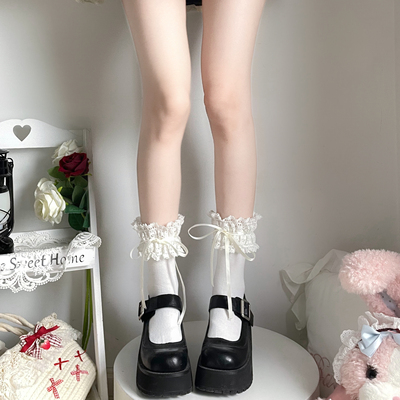 日系可爱蕾丝花边蝴蝶结短袜