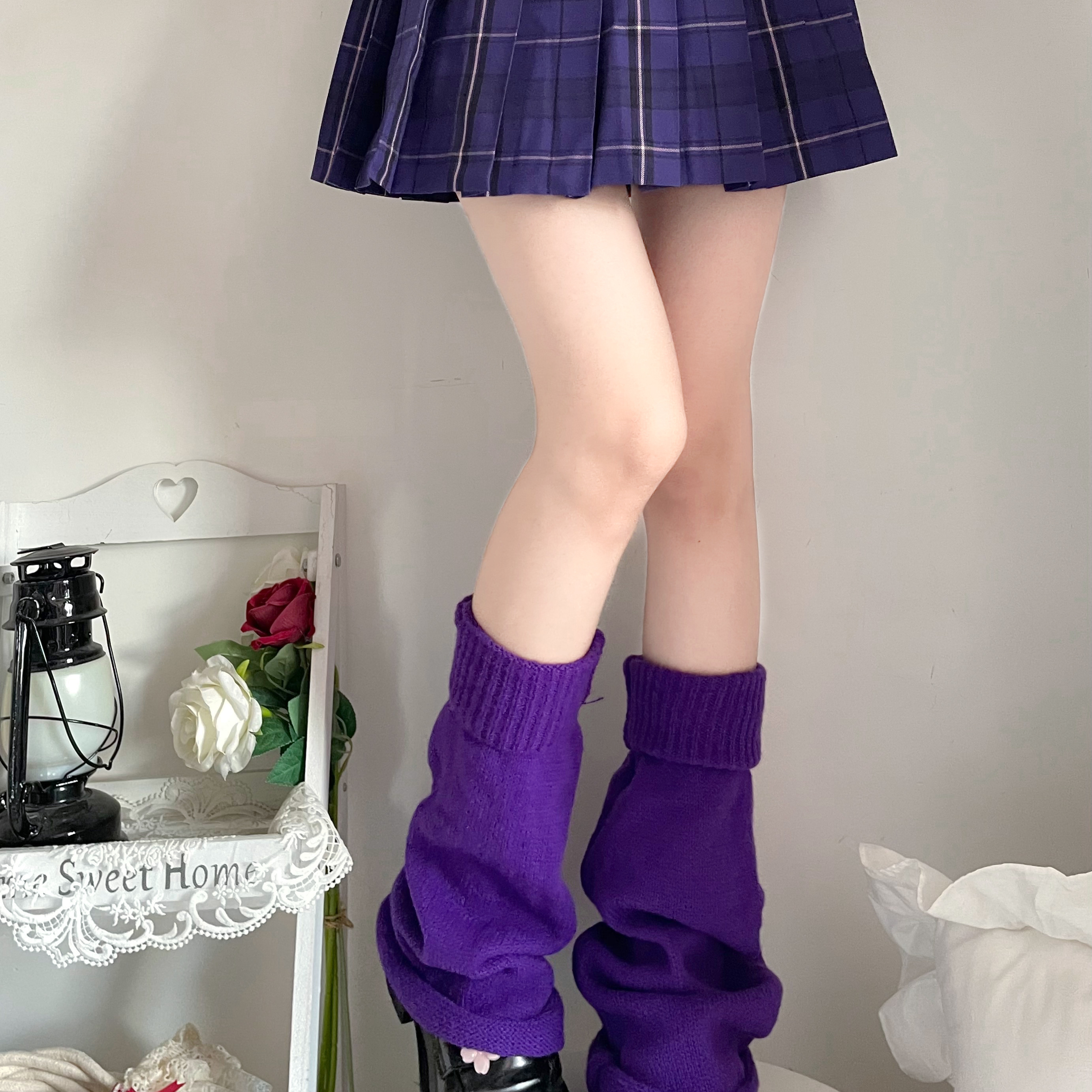 紫色喇叭口腿套女小腿袜套