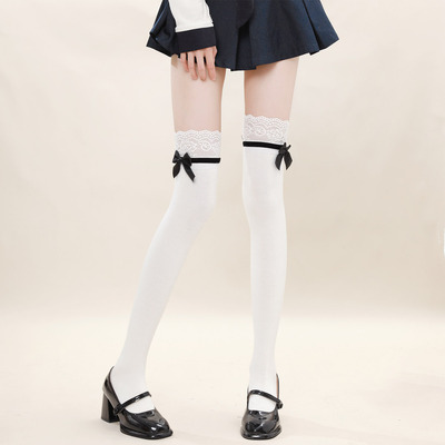 秋冬季加厚过膝袜蕾丝花边