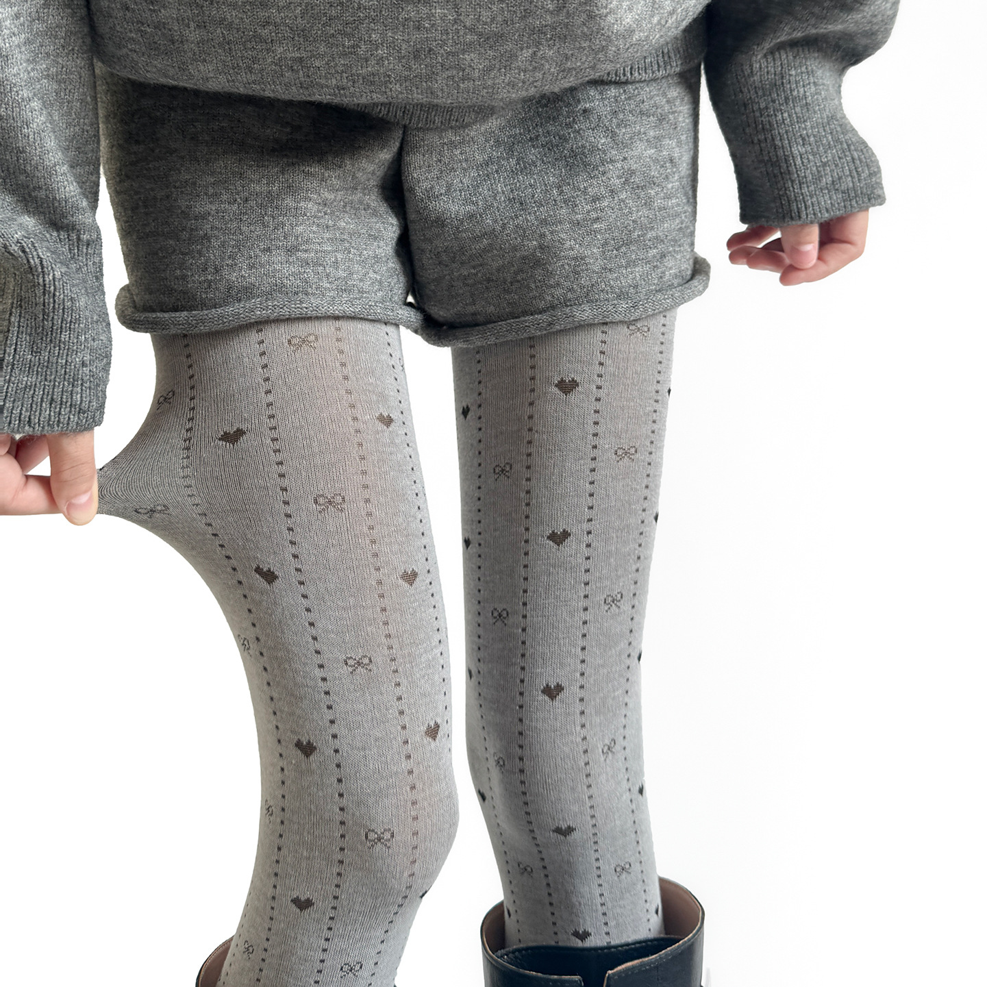 复古爱心蝴蝶结提花连裤袜