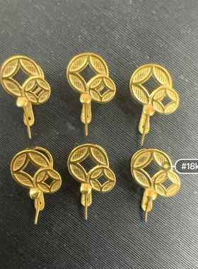 18K金斜孔Au750K黄色扣头K68多样性发其一不含玉石，发货只发夹扣