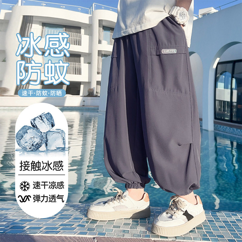 男童裤子2025夏新款中大童运动裤儿童薄款潮裤速干宽松青少年冰丝